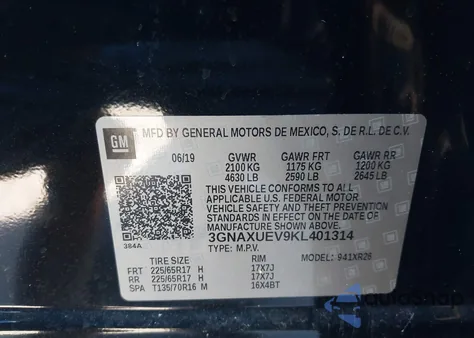 2019 Chevrolet Equinox Lt from USA, damaged, VIN 3GNAXUEV9KL401314
